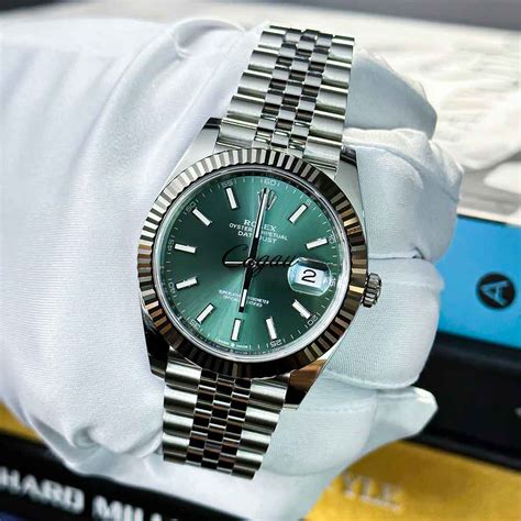 rolex datejust green baton dial|rolex 41mm datejust mint dial.